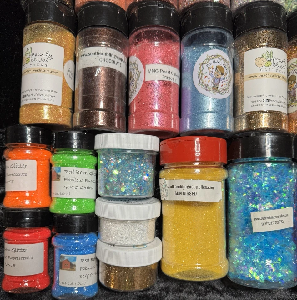 Brillo Enorme Lote 32 Frascos Sin Sellar Lotes De Bonitos Colores Artesanos Se ven Completos Foto 3 de 4