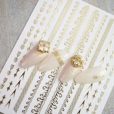 2X 3D Selbstklebend Nagel Sticker Set Nail Art Aufkleber Shiny Gold Hello Love