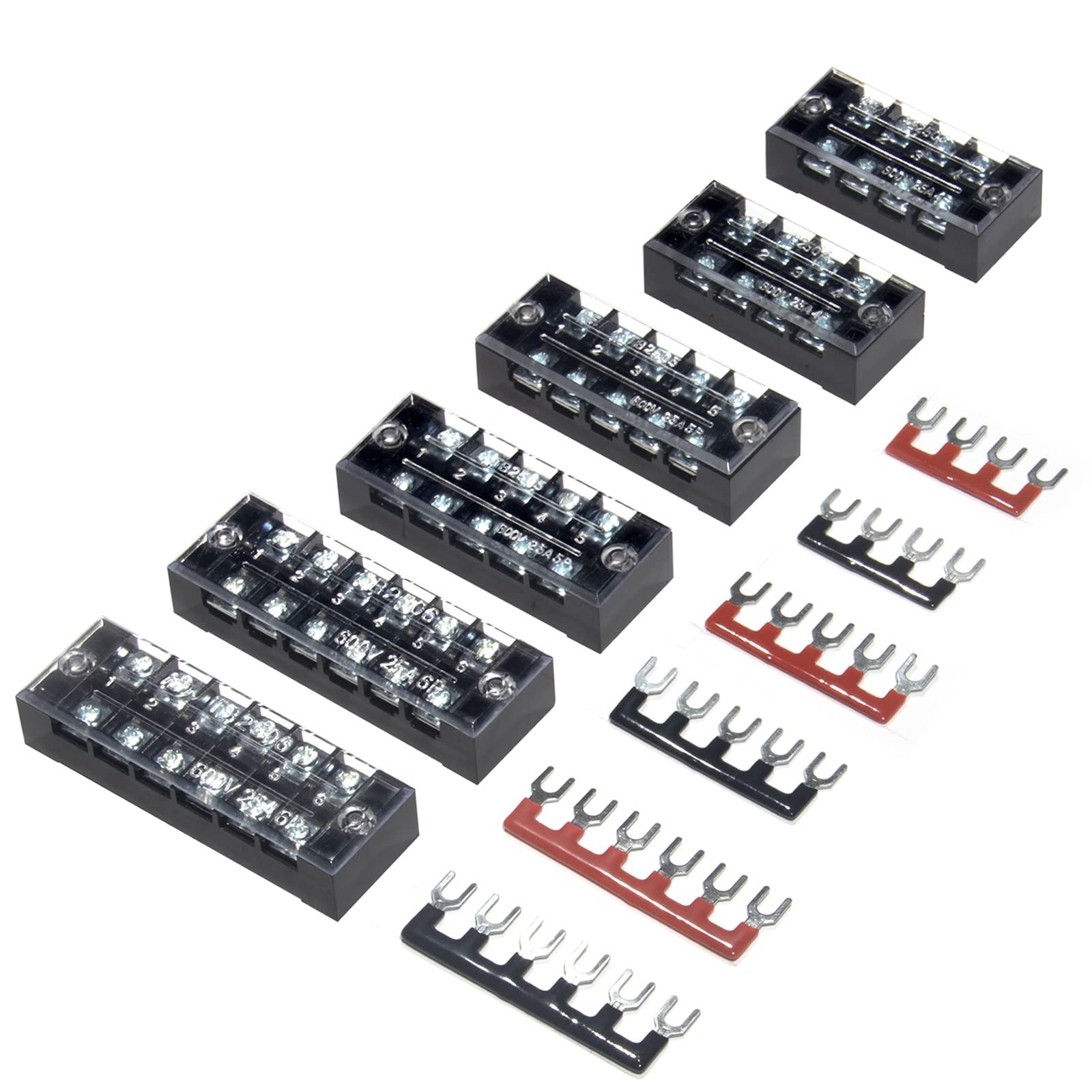 Terminal Block, 4/5/6 Circuits 600V 25A Dual Row Screw Terminal Strip 6 Set