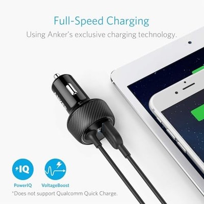 ANKER ULTRA-COMPACT 24W 2-PORT CAR CHARGER POWERDRIVE 2 ELITE - BLACK