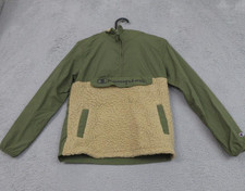Champion Jacket Youth Medium 10/12 Green Hooded Sherpa Half Zip Anorak Pullover