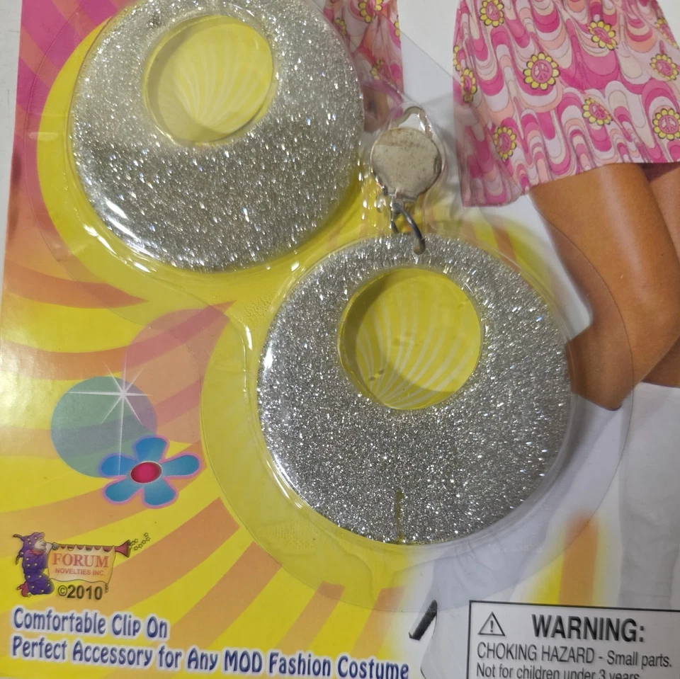 Pendientes Mod Brillo Plata Años 60 Elegante Disfraz Halloween Accesorio Foto 2 de 4