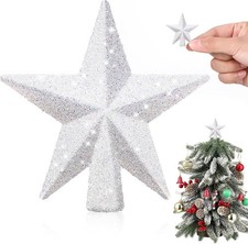 Glitter, 2.36 Inch, White, Christmas Tree Topper Mini Star Small