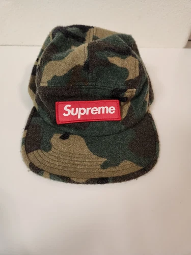 Casquette de camp en laine camouflage suprême verte automne hiver 2017 taille unique