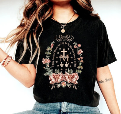 2025/Marian Catholic T-Shirt, Virgin Mary T-shirt, Catholic Gifts For Women, Cat