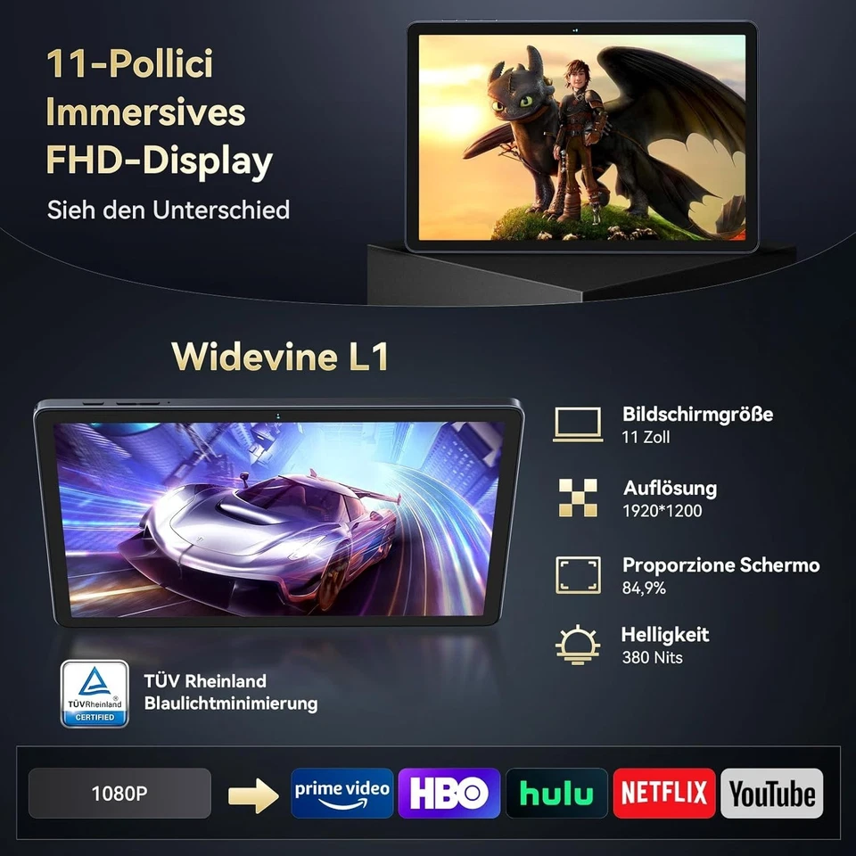 Tablet con SIM Android BESTTAB 8GB RAM + 256GB ROM Octa Core T615 8000mAh - Immagine 2 di 4