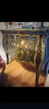 Vintage John Widdicomb Chinoiserie Commode Chest – Brown & Gold, Bombe Style