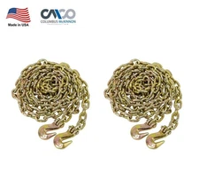 (2 Pack) NEW 3/8"x20' Grade 70 Transport Chain MADE IN USA! With G70 Grab hooks