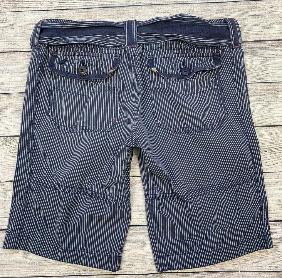 Pantalones Cortos Fossil Para Mujer 4 Azul Blanco Pin Rayas Enrollables o Bermudas Bolsillos con Solapa C25 Foto 4 de 4