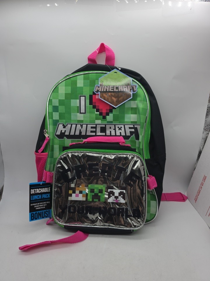 Mochila para niños Minecraft Creeper de 16 pulgadas con bolsa de almuerzo a juego nueva agotada