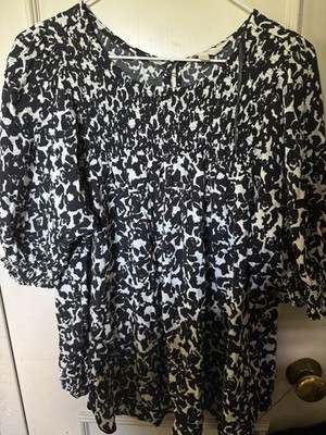 Terra & Sky 1x Women s Mid Sleeve Blouse Black And White