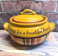 Celebrating Home Tuscan Stoneware Bean Pot 4 Quart Casserole Dish Lid Harvest
