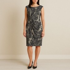 Connected Apparel Dress Size 6 Black Floral Wrap Ruched Sheath Stretch Nordstrom