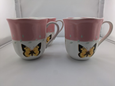 4 Lenox Butterfly Meadow Louise De Luyer Porcelain Coffee Tea Cups Mugs Pastel