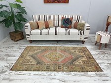 Vintage Turkish Rug Handmade Oushak Wool Area Rug 3.5x6.6 Ft VT2812