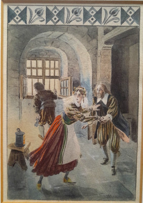 HENRI DELASPRE FEINE AQUARELL ILLUSTRATION FÜR DIE SCHWARZE TULPE VON DUMAS um 1902