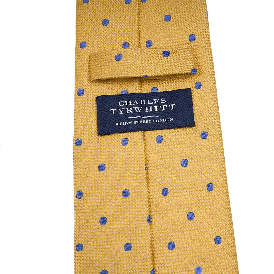 Corbata de seda Charles Tyrwhitt para hombre amarillo azul lunares texturizada 3,25 x 62 larga Foto 3 de 4
