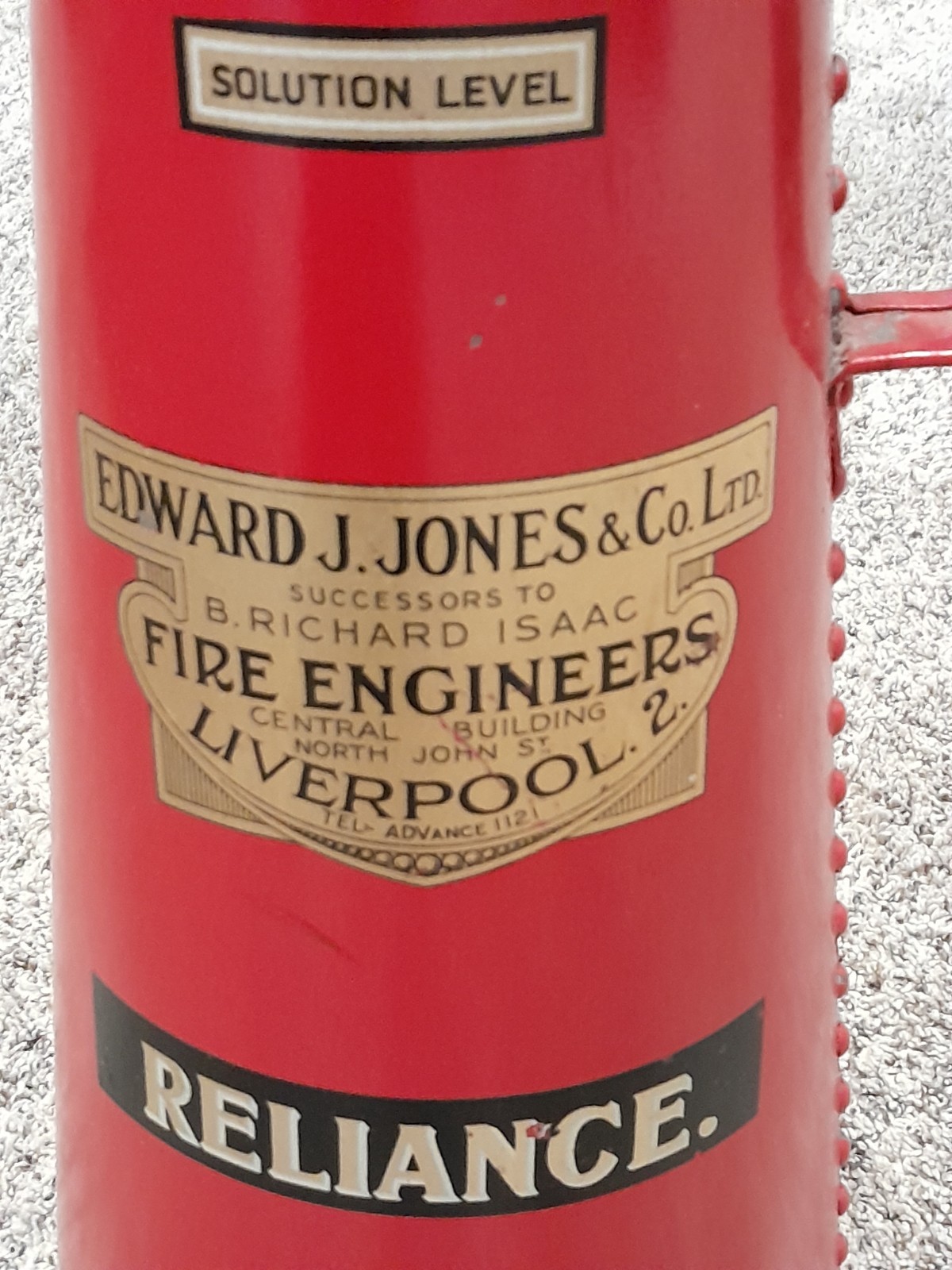 Antique Jones & Co. "Reliance" Cone Shape Soda-Acid Fire Extinguisher - mfg 1947