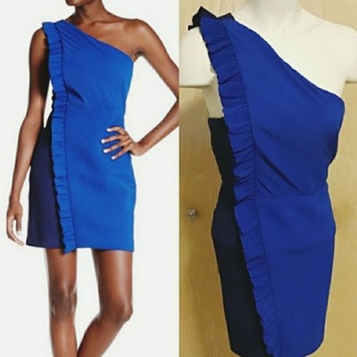 Sandro Two-tone One shoulder Ribbed Dress USA 6-8