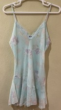 Vintage California Dynasty Floral Slip Dress Open Back Chiffon Lace Sz L O2