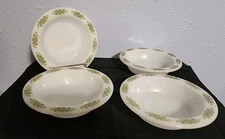 4 Anchor Hocking Springwood Green Bowl Wide Rim 7” Placesetters Collection #1036