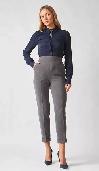 Women Marc Cain Trousers Grey Polyester 38 / M / #MQXX