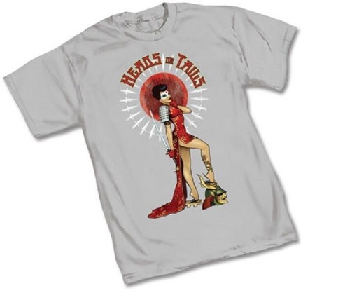 DC BOMBSHELL KATANNA HEADS OR TAILS - GREY Adult T-Shirt - DC Comics S-2XL