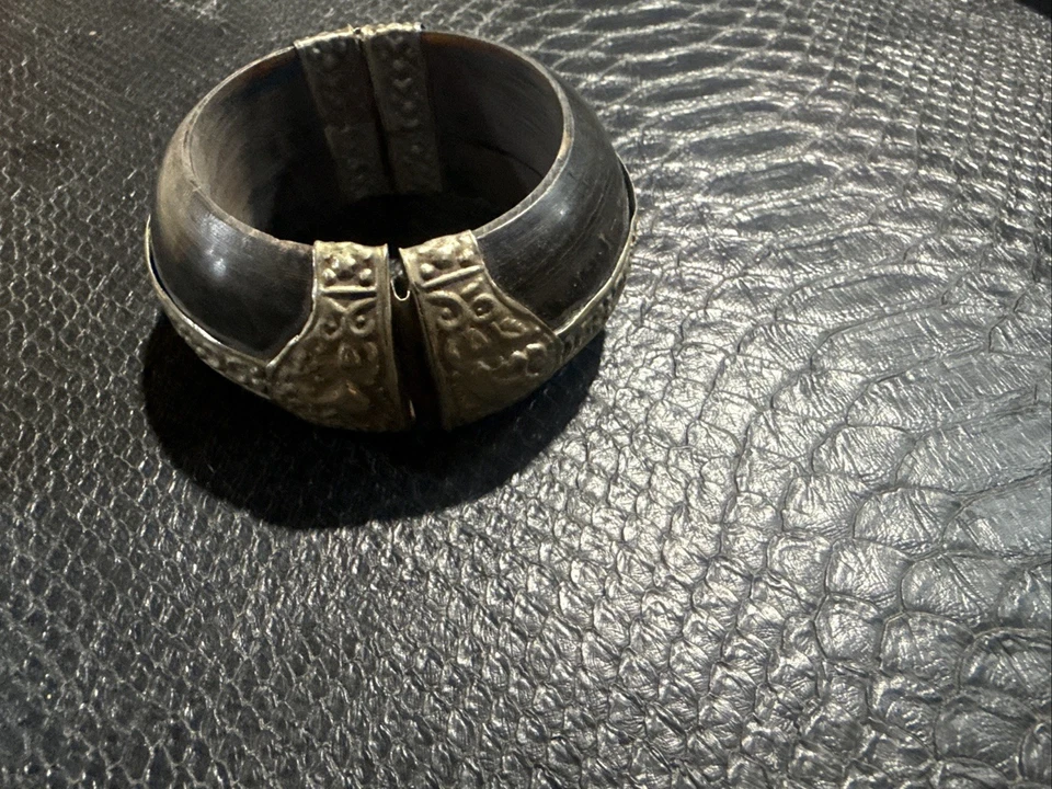 Gorgeous Ebony Wood And Silver Hinge Banding Cuffed Bracelet With Dancers - Image 3 of 4