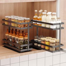 Mustorn 2 Pack Pull Out Spice Rack Organizer for Cabinet, 2 Tier Metal Slide Out
