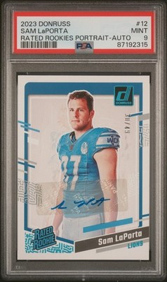 2023 Donruss #12 Sam LaPorta Rated Rookie Portrait Auto /49 PSA 9 Lions