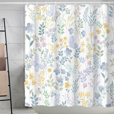 Bathroom Shower Curtain, Retro Modern Watercolor Floral Curtains Decor Set, Poly
