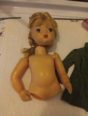 1950s Patent Pending JERRI LEE Blond Terri Lee Brand No Legs W Green Snap Dress