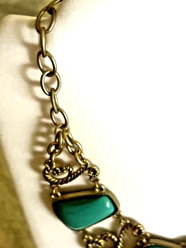 Susan Graver QVC Simulated Turquoise Cabochon Matte Gold Scroll 18" Necklace - Image 4 of 4