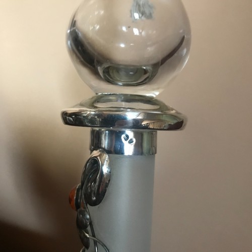 Oil Lamp Sterling Silver Amber mounted frosted glass tall Art Nouveau light old - Picture 21 of 23