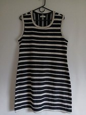 Max Studio Black & Ivory Striped 100% Cotton Sleeveless Pullover Knit Dress SzM