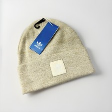 Adidas Originals Beanie Hat Knit One Size Unisex Beige Glitter Trefoil RRP £25