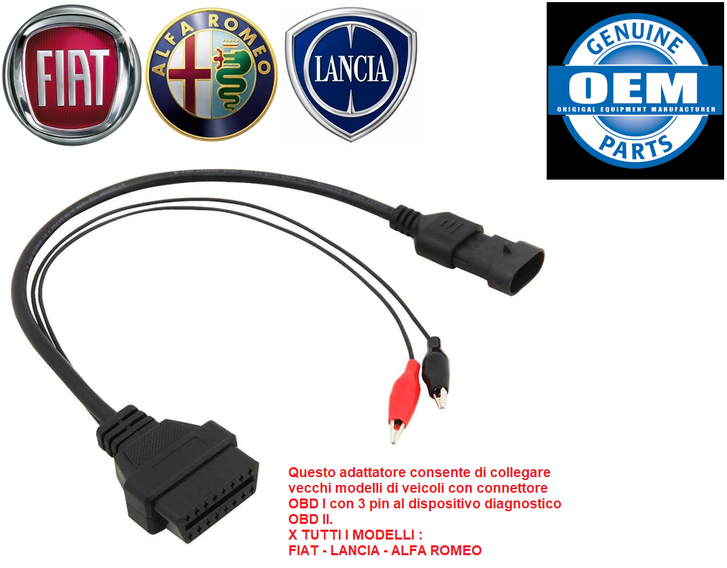 Adattatore OBD2 Da 3 A 16 Pin - Cavo Diagnostico Per Fiat, Alfa Romeo, Lancia, Lunghezza 40cm