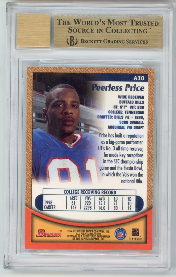 Peerless Price BGS 9.5: 1999 Bowman Autographs Rookie Year Insert POP 4 - Image 2 of 4