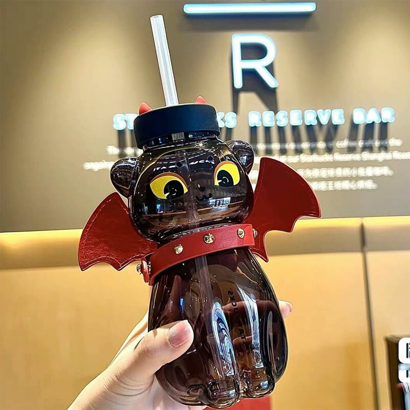 Starbucks China Nuevo Halloween Negro Gato Forma 19oz Vidrio Pajita Taza Vaso