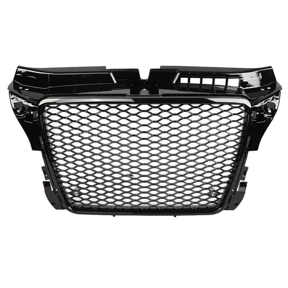 Parrilla Delantera Deportiva Para Audi A3 8P (2008-2012) - Negro Brillante, Diseño De Malla, Incluye Soporte Logo