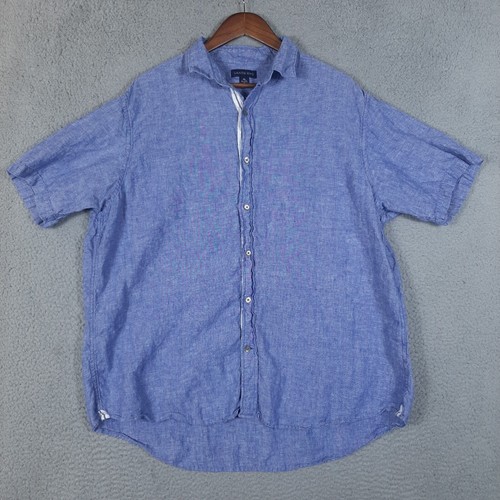 Lands End Shirt Men's XL Blue Traditional Fit 100% Linen Button Up ...