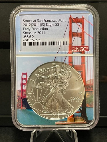 2012 (2011)(S) Silver Eagle NGC MS69 Early Production Struck In 2011 San Fran