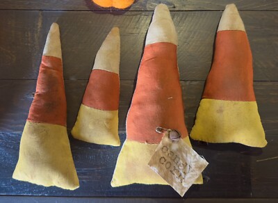 4 Primitive Style Candy Corn Halloween Decor Autumn Fall Grubby Rustic Ornies