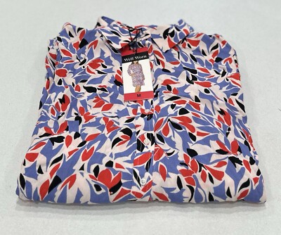 Well Worn Women's Crepe Tie-Belt Long Sleeves Button Dress, Red Print, Size M