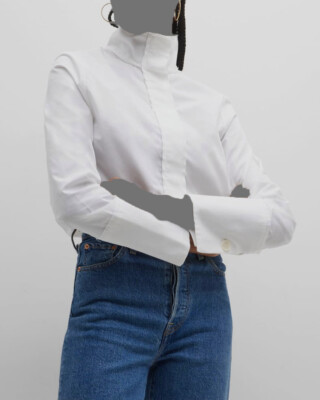 $330 ARIAS New York Woman White Signature Long-Sleeve Blouse Top Size 10
