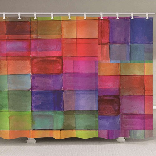 Clear Arc Color Square 3D Shower Curtain Waterproof Fabric Bathroom Decoration