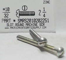 #10-32x2-1/4 Round Head Slotted Machine Screws Steel Zinc Plated (25)