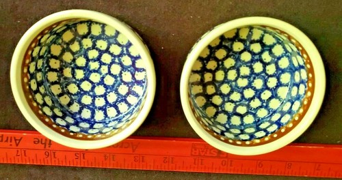 Ceramica polacca 2 ciotole Ramekin lato dritto 6 oz. Blu bianco rosso 3,75" per 1,75" - Foto 3 di 12