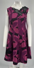 Talbot Runhof Fuchsia Pink/Black Abstract Floral Print Fit+Flare Dress sz 12