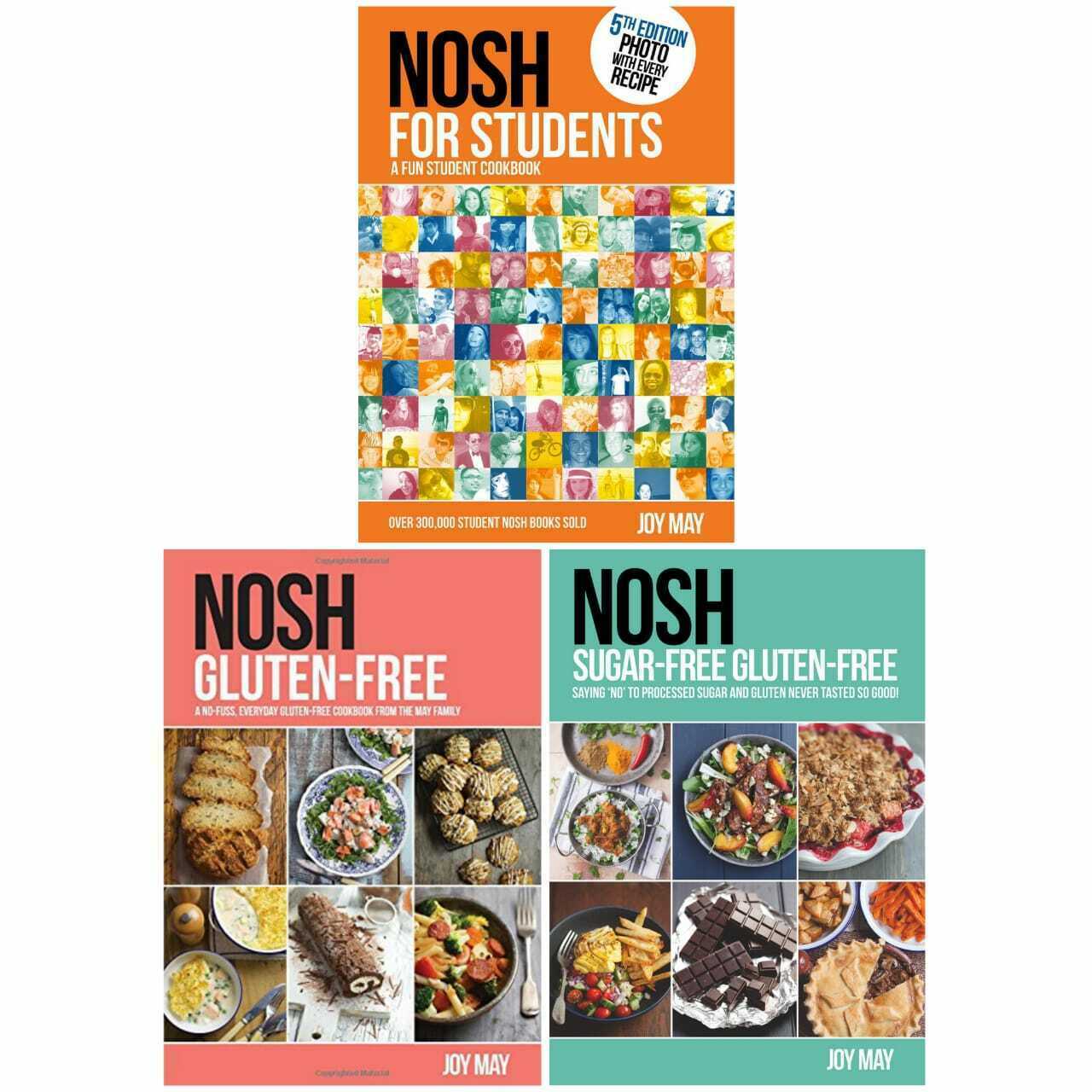 Joy May 3 Books Collection Set Nosh for Students,NOSH Gluten-Free,NOSH Sugar NEW